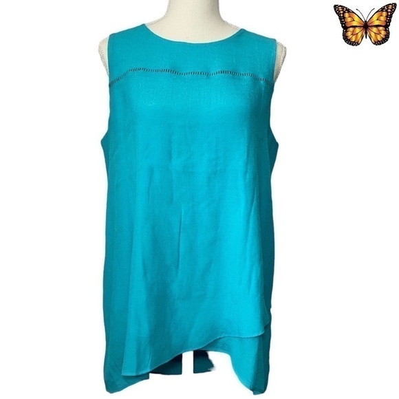 Cristina B Layer Front Sleeveless Tunic in Beautiful Blue Size Medium - Picture 1 of 9